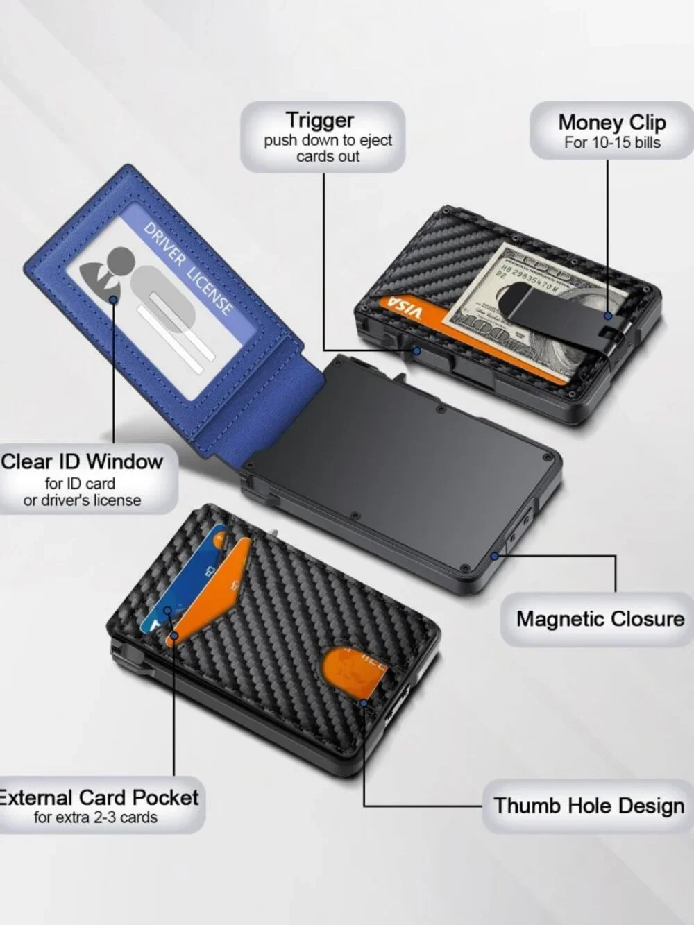 Slim Minimalist Wallet for Men, RFID Blocking, Compact Money Clip & ID Window